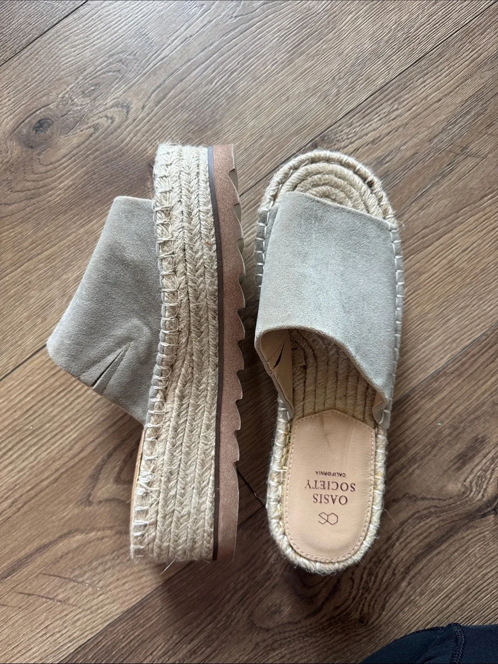 Oasis Society Platform Espadrille Slide Sandals in Taupe
